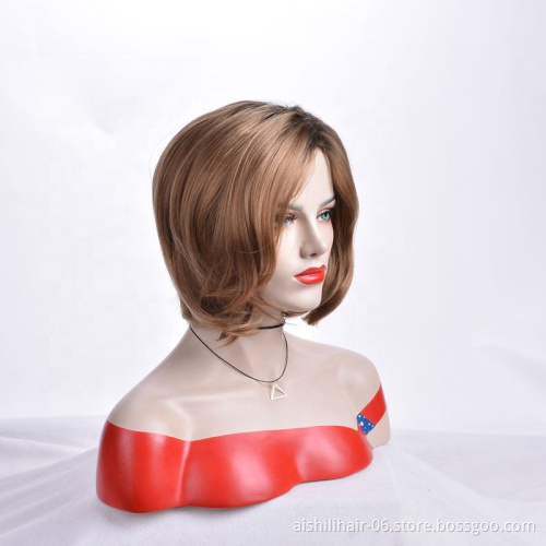 Fashion medium length synthetic hair wig with natural straight hair natural curl Bob hair wig for women